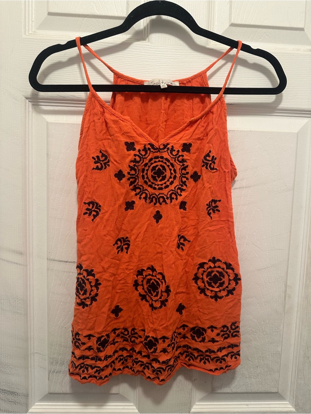 Solitaire Orange Camisole with Black Embroidered Medallions